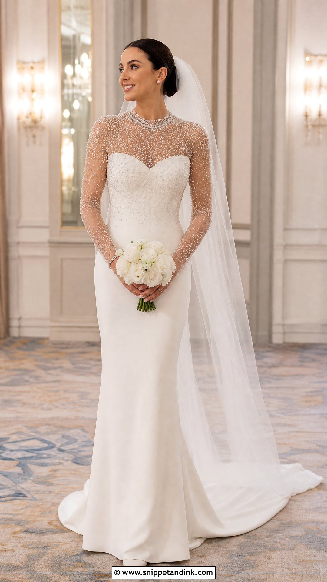 Beaded Sleeve Sheath Wedding Dress - Snippet and Ink - 20 Sheath Wedding Dress with Sleeves