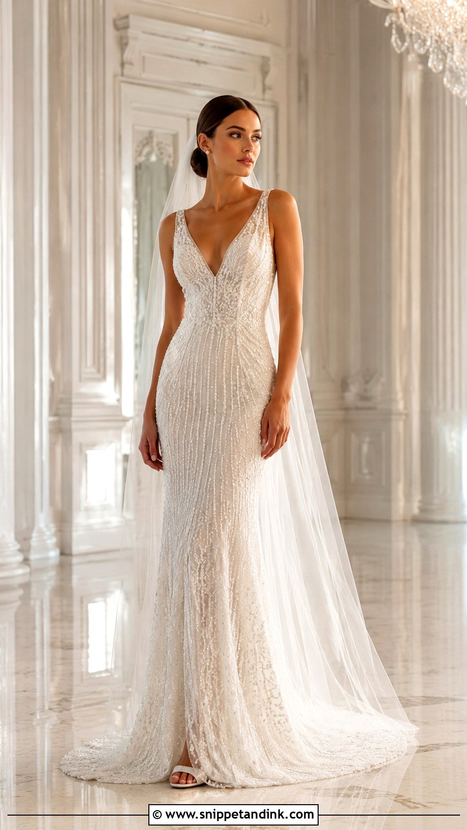 Beaded Slim Fit Wedding Dress - Snippet and Ink - 20 Slim Fit Wedding Dresses