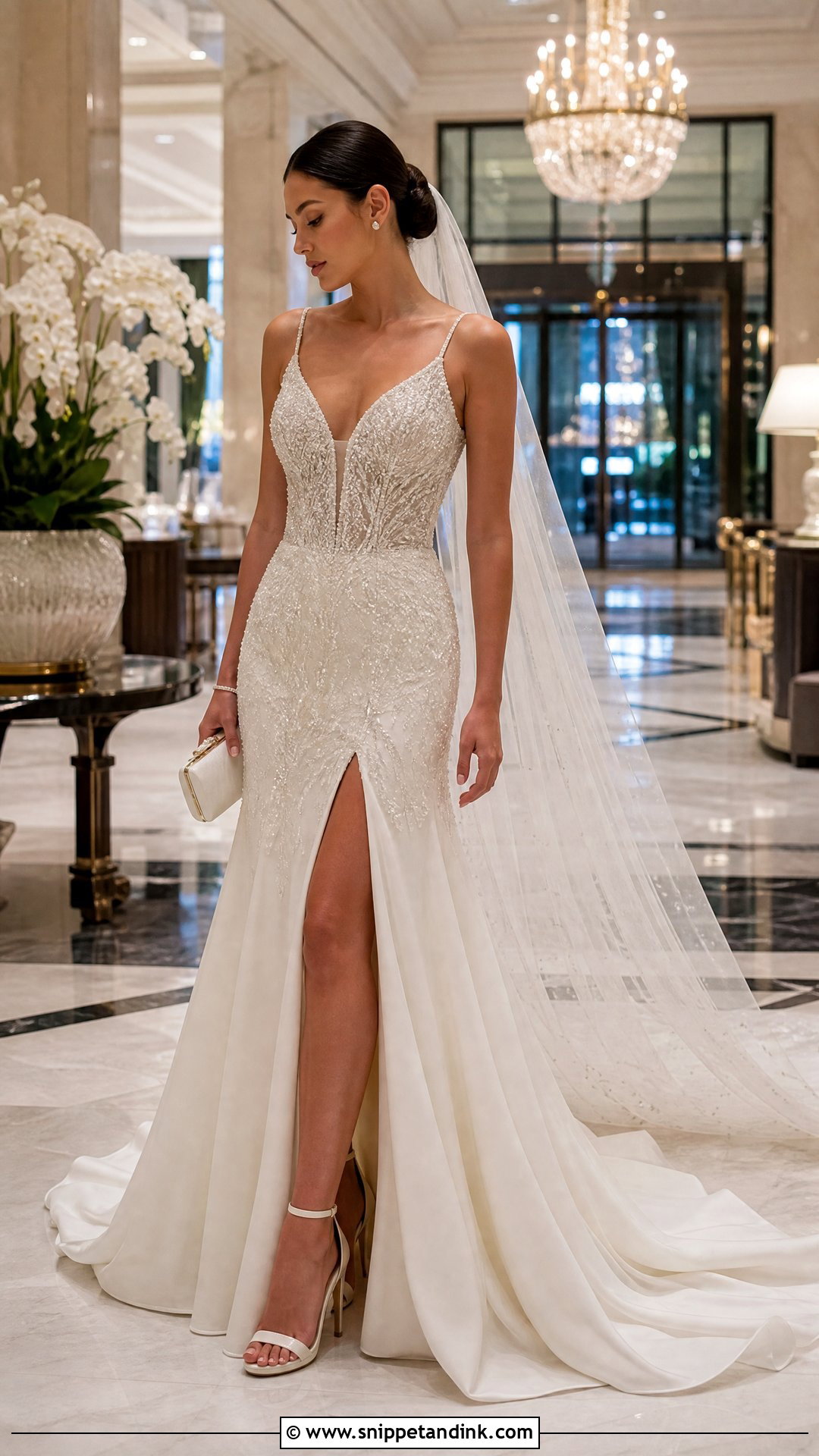 Beaded Split Wedding Dress - Snippet and Ink - 20 Split Wedding Dress Ideas