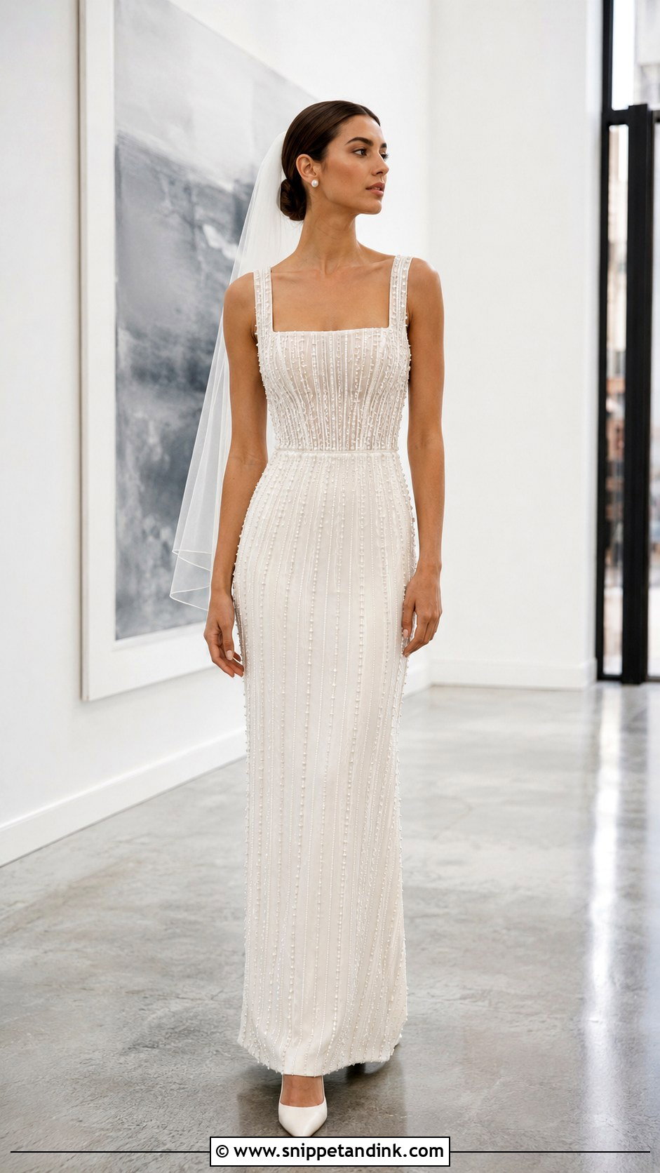 Beaded Square Neck Bridal Gown - Snippet and Ink - 20 Beaded Bridal Gown Ideas