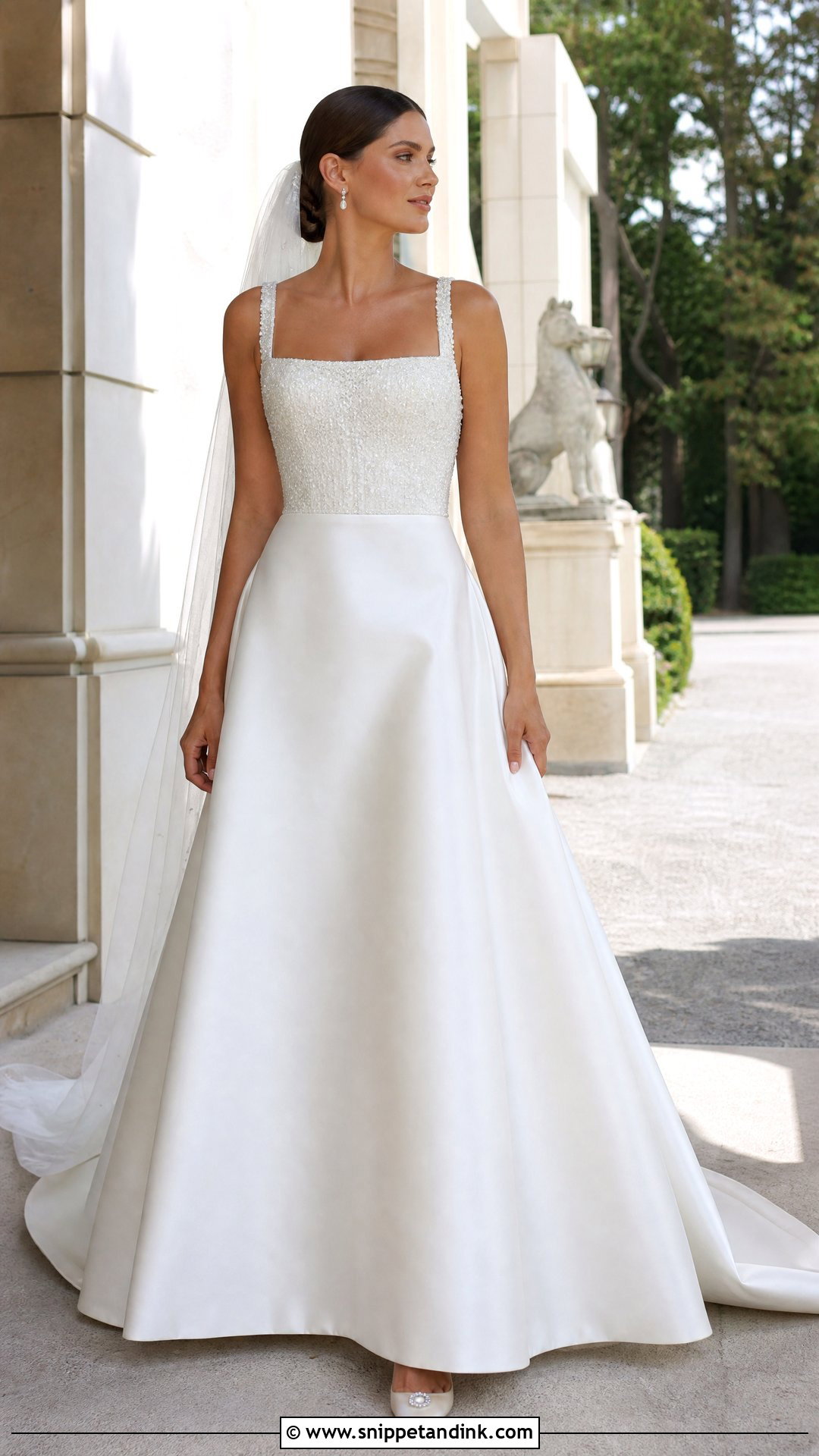 Beaded Square Neck Wedding Dress - Snippet and Ink - 20 Jeweled Wedding Dress Ideas