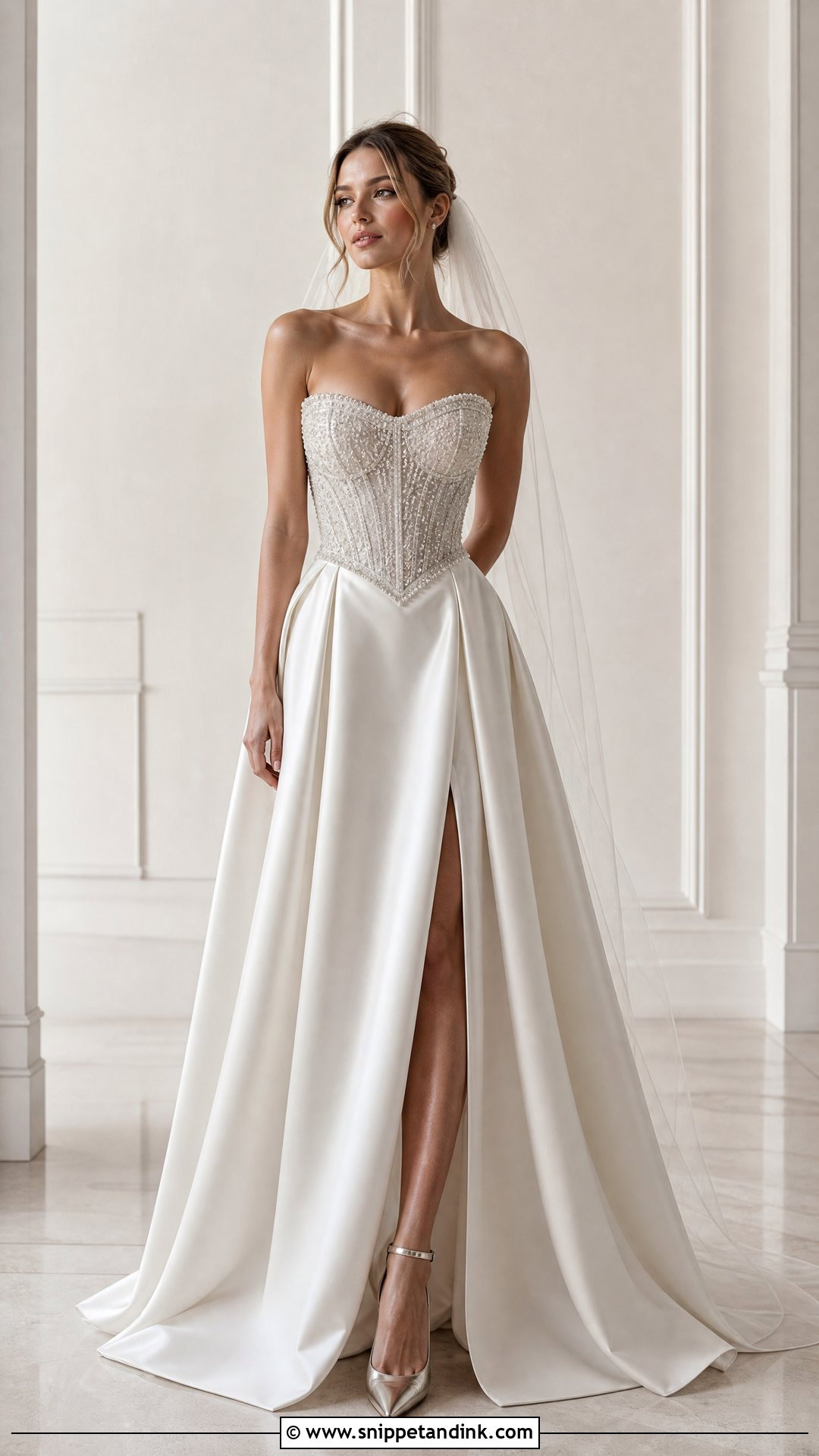 Beaded Strapless Basque Waist Wedding Dress - Snippet and Ink - 20 Strapless Basque Waist Wedding Dress Ideas