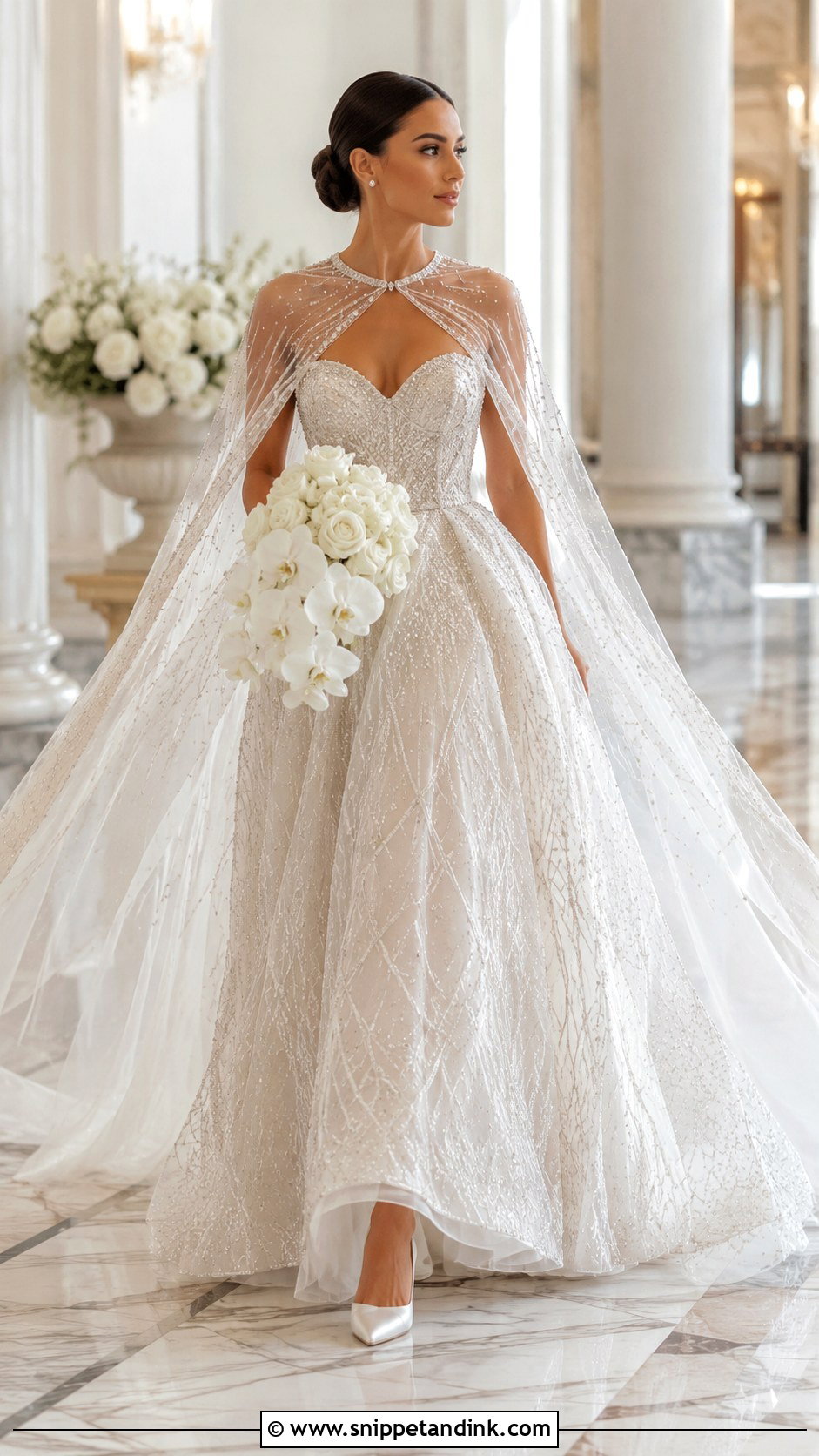 Beaded Sweetheart Ball Gown With Bridal Cape - Snippet and Ink - 20 Allure Bridal Couture Ideas