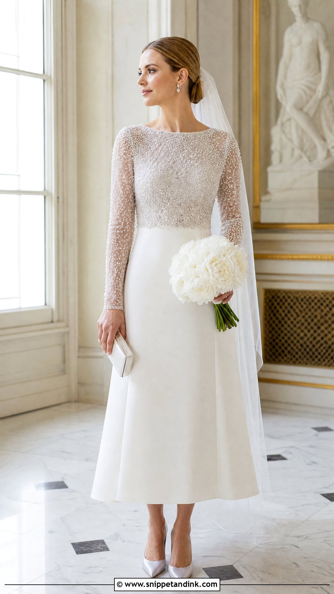 Beaded Tea Length Wedding Dress with Sleeves - Snippet and Ink - 20 Tea Length Wedding Dress with Sleeves