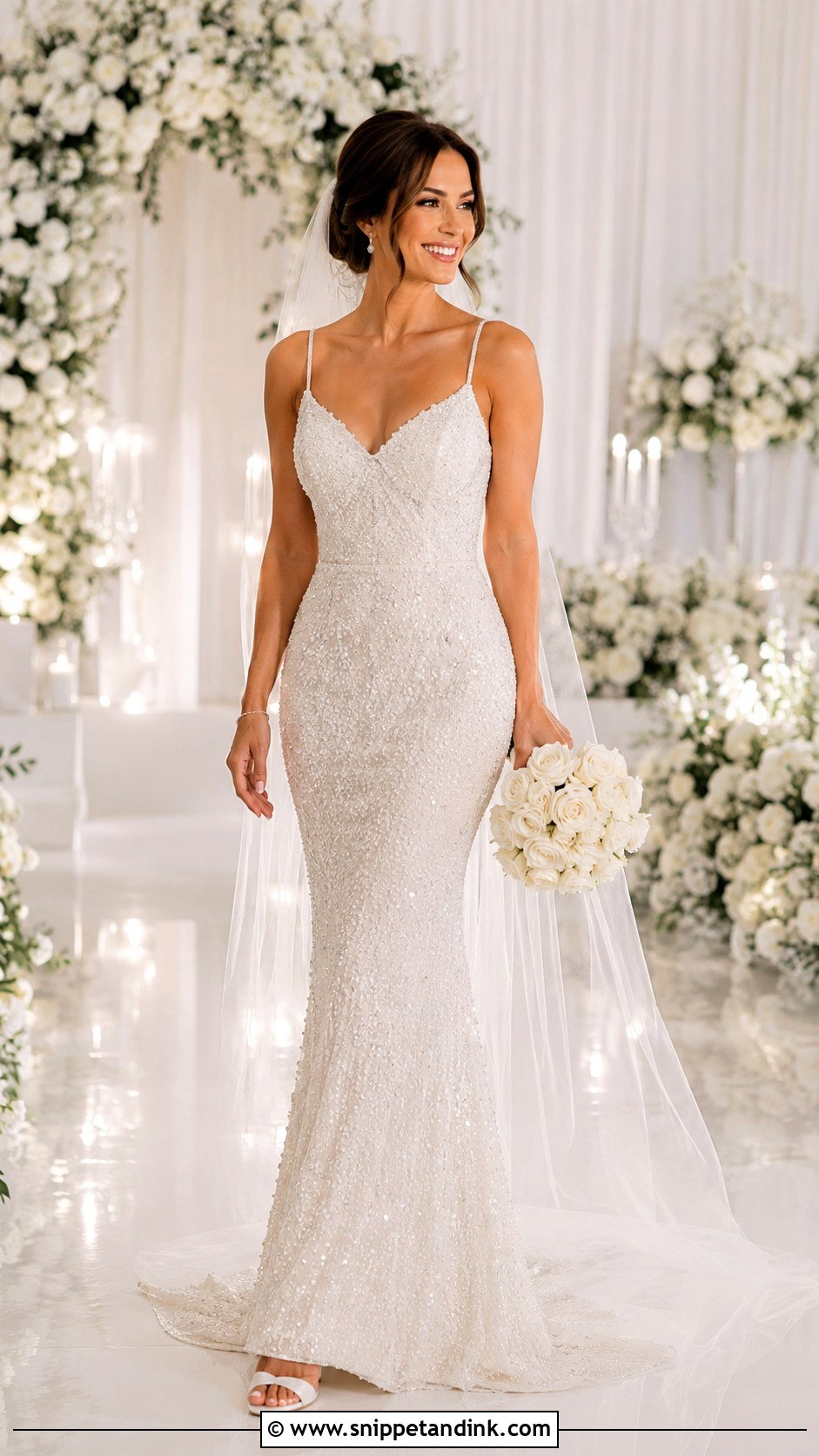Beaded Tight Wedding Dress With Simple Veil - Snippet and Ink - 25 Tight Wedding Dresses