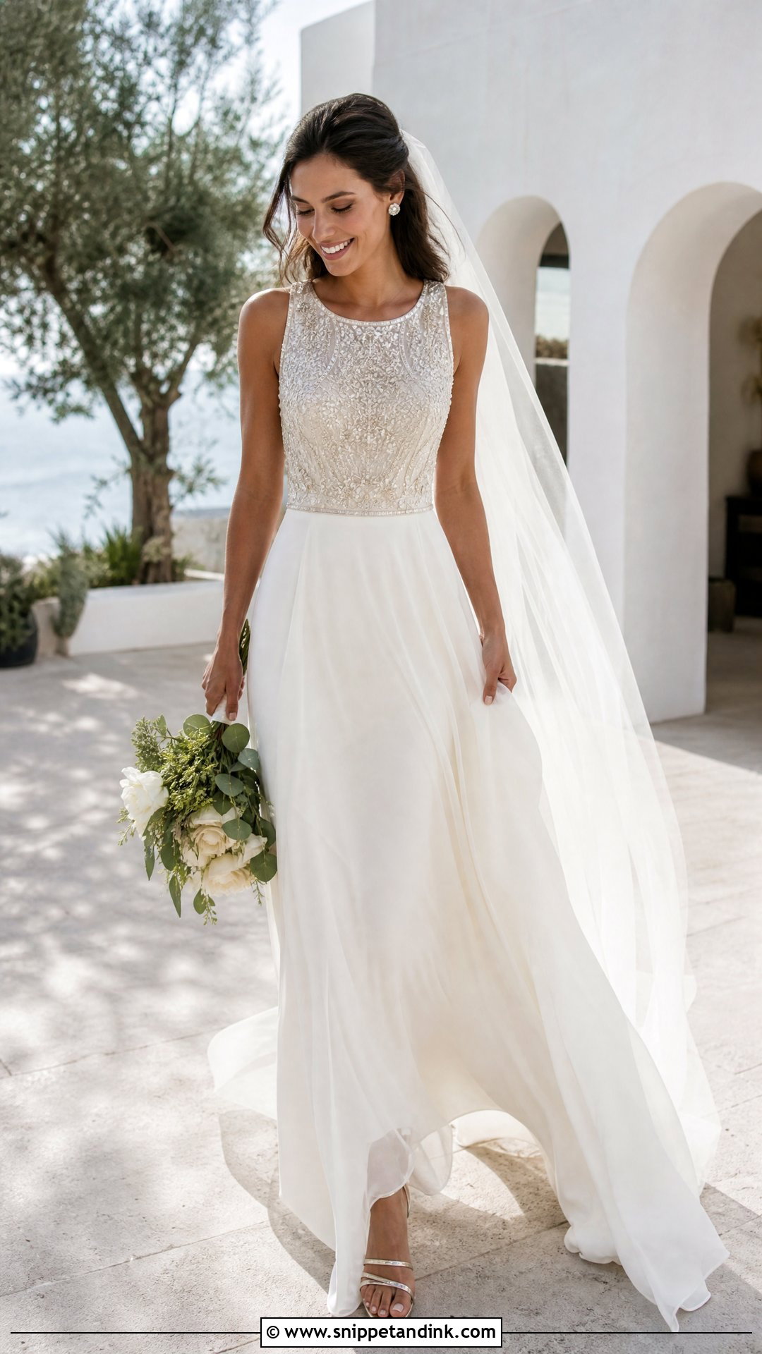 Beaded Top And Chiffon Skirt Bridal Set - Snippet and Ink - 25 Bridal Two Piece Set Ideas