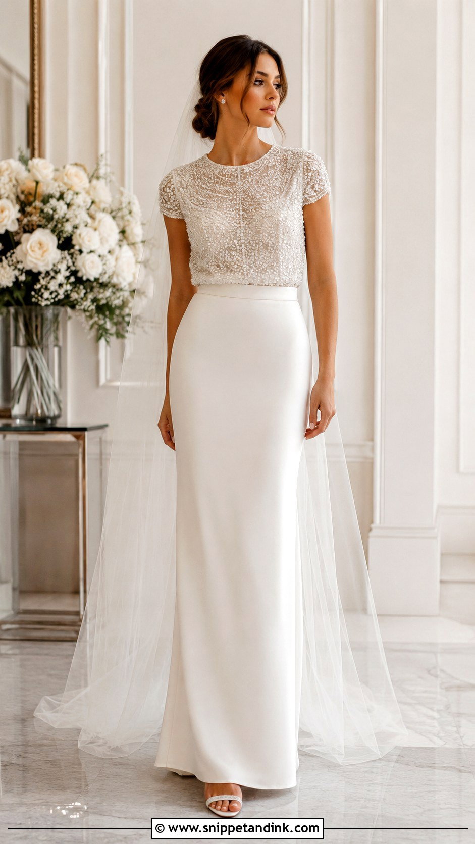 Beaded Top And Plain Skirt Wedding Dress - Snippet and Ink - 25 Top and Skirt Wedding Dress Ideas