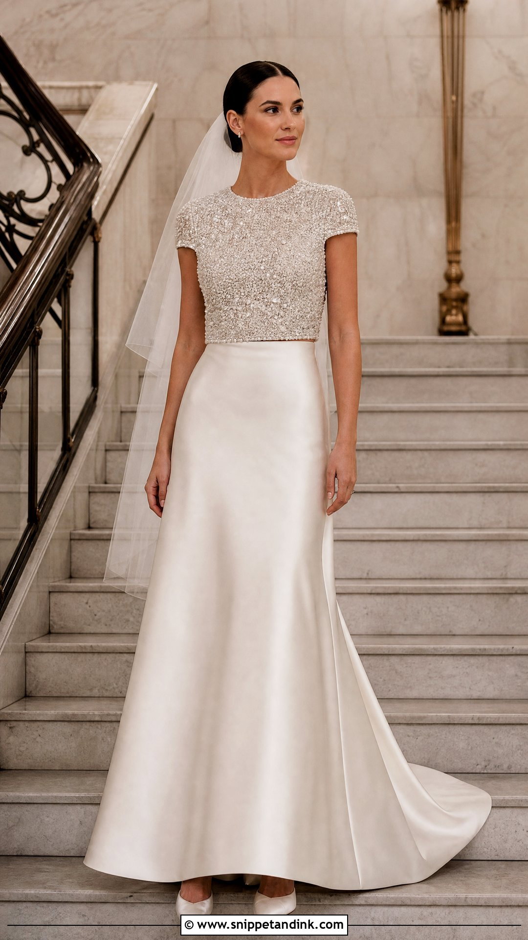 Beaded Top And Satin Skirt Wedding Dress Separates - Snippet and Ink - 20 Wedding Dress Separates Ideas