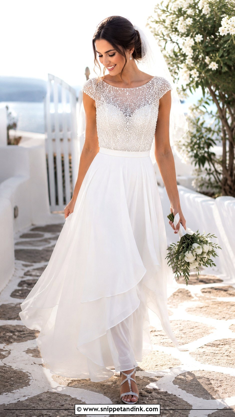 Beaded Top and Chiffon Bridal Skirt - Snippet and Ink - 20 Bridal Skirt and Top Ideas