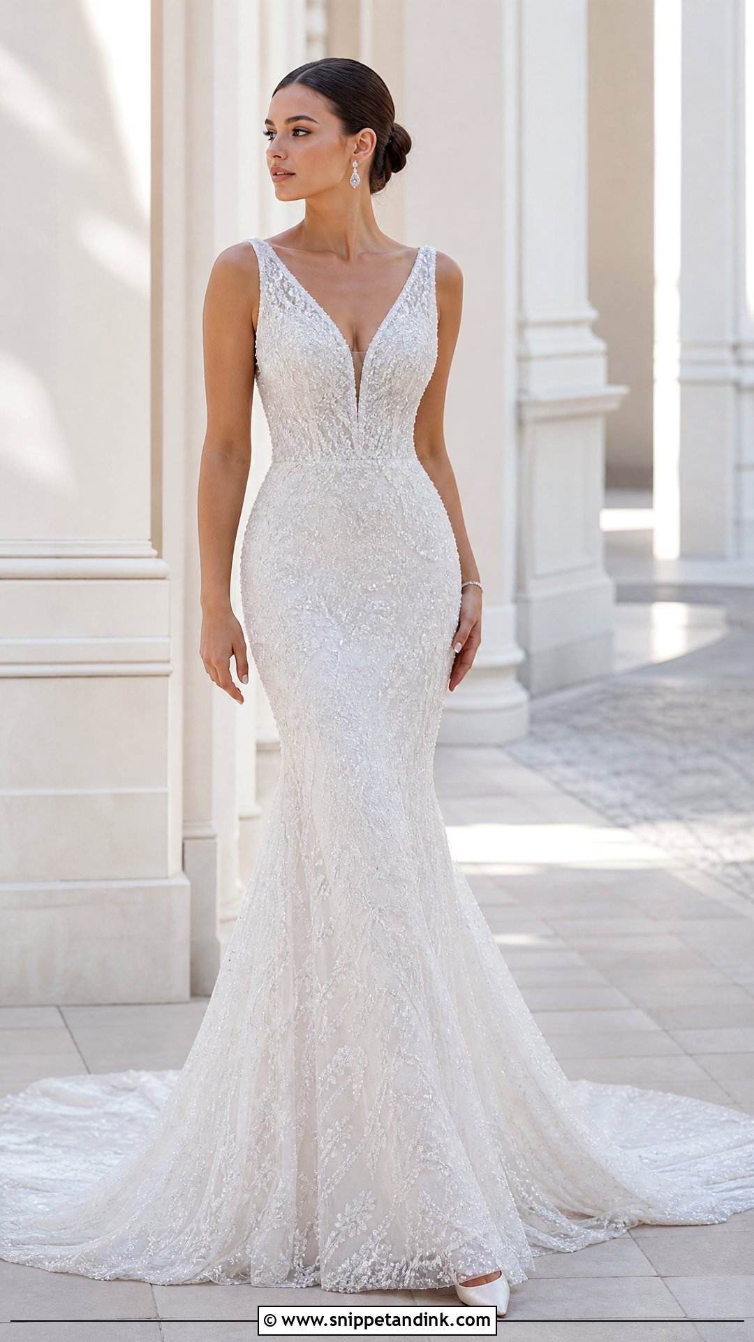 Beaded Train Fit And Flare Wedding Dress - Snippet and Ink - 25 Bridal Train Ideas
