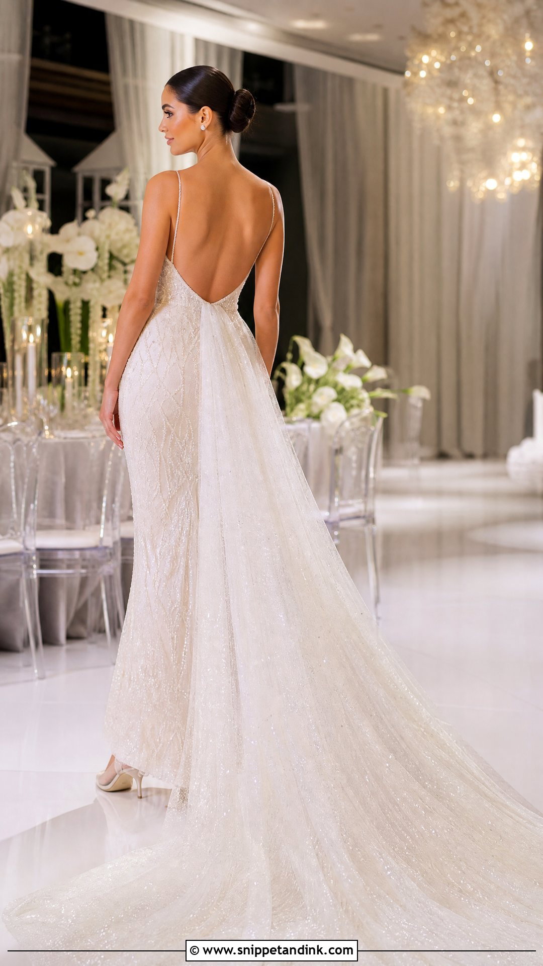 Beaded Trumpet Wedding Dress With Detachable Glitter Train - Snippet and Ink - 20 Wedding Dress with Detachable Train Ideas