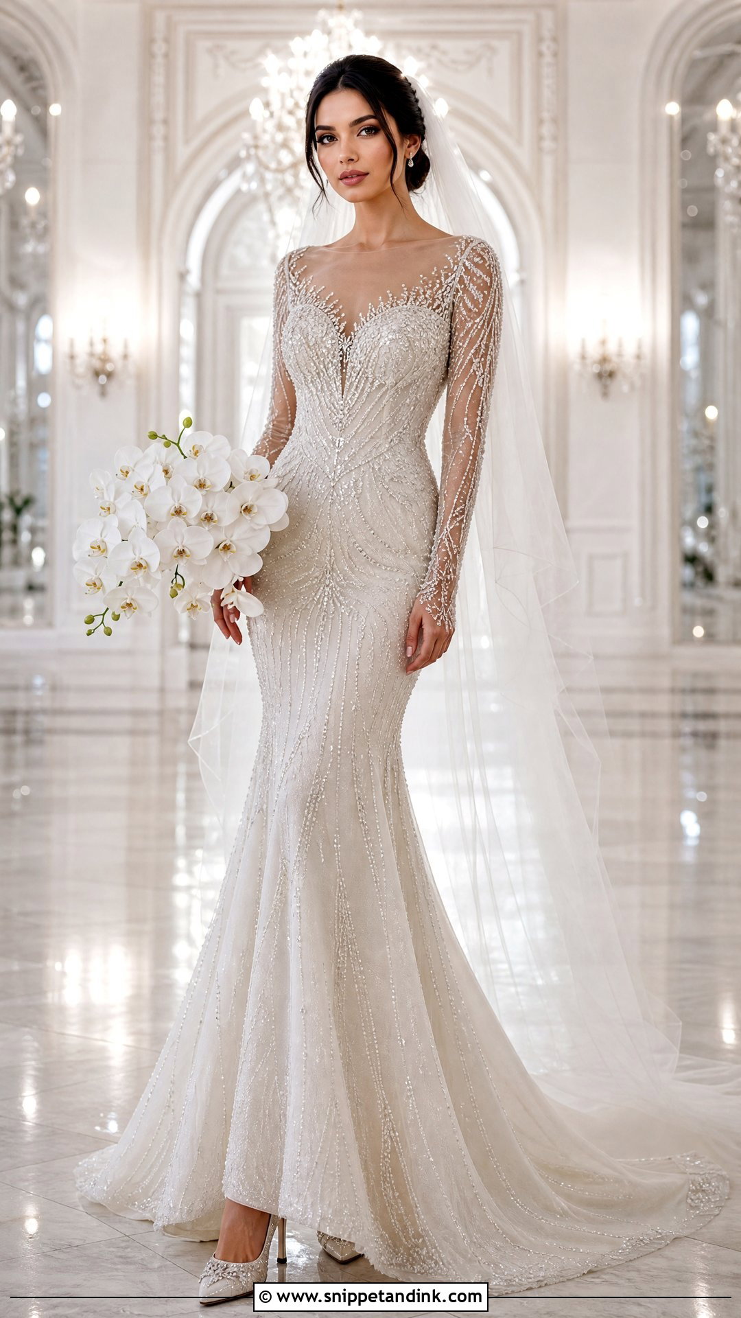Beaded Trumpet Wedding Dress With Sleeves - Snippet and Ink - 20 Trumpet Wedding Dress with Sleeves