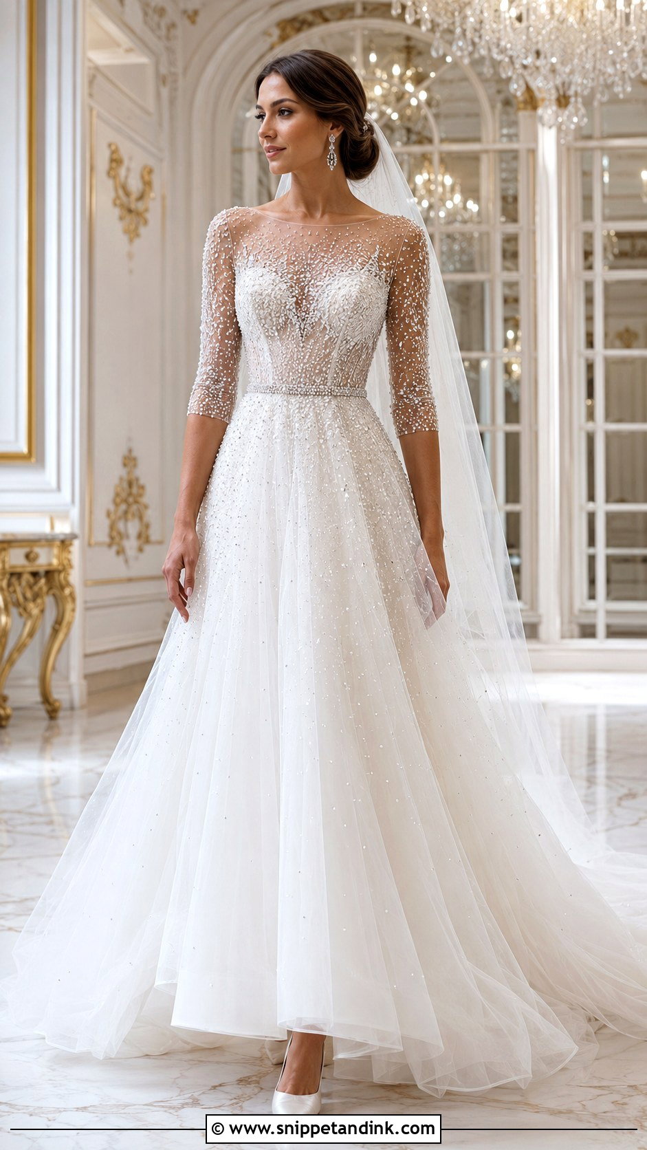 Beaded Tulle 34 Sleeve Wedding Dress - Snippet and Ink - 20 34 Sleeve Wedding Dress Ideas