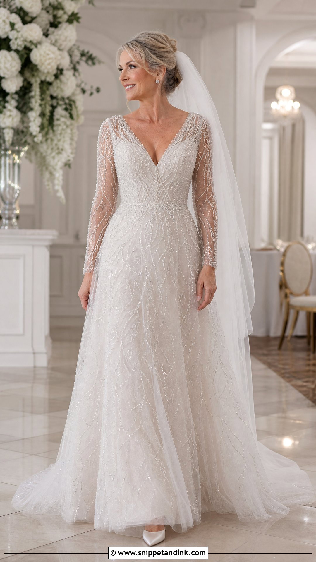 Beaded Tulle A Line Wedding Dress - Snippet and Ink - 20 Wedding Dresses for 50 Year Olds Brides