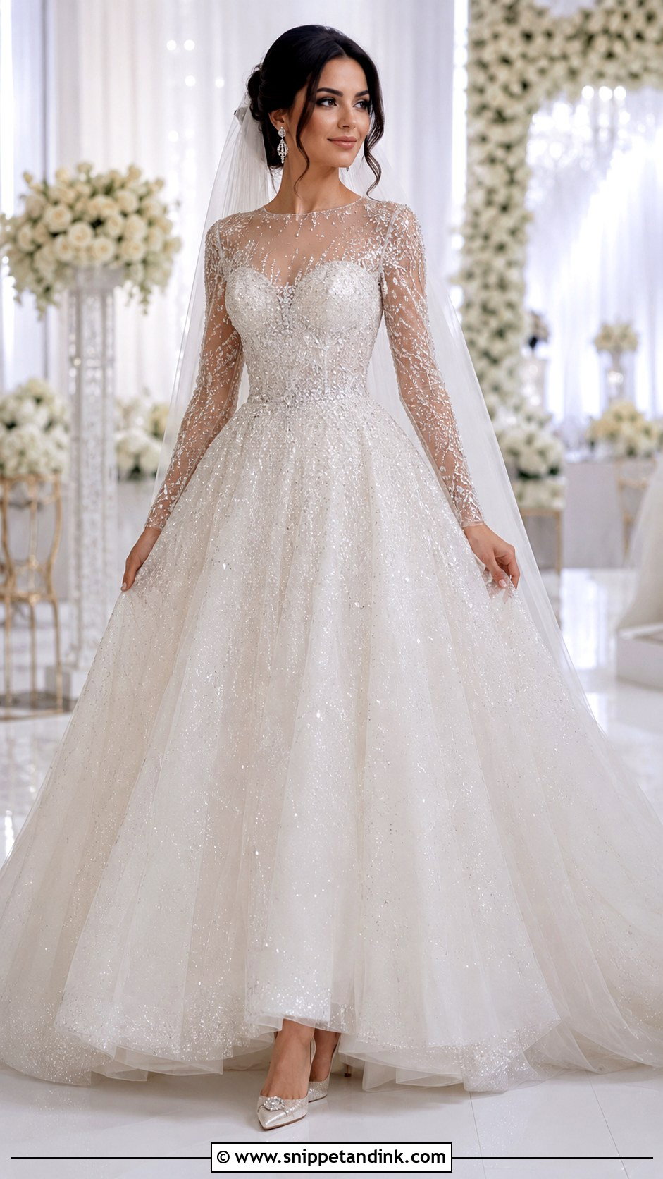 Beaded Tulle Long Sleeve Princess Wedding Dress - Snippet and Ink - 20 Long Sleeve Princess Wedding Dress Ideas