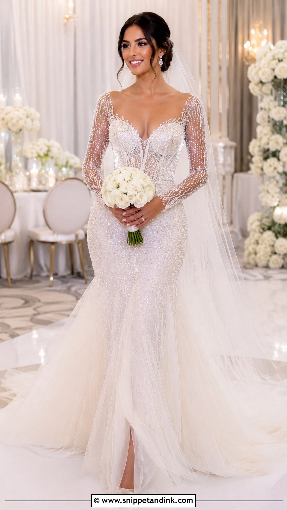 Beaded Tulle Long Sleeve Wedding Dress - Snippet and Ink - 20 Bride Dress Long Sleeve Ideas