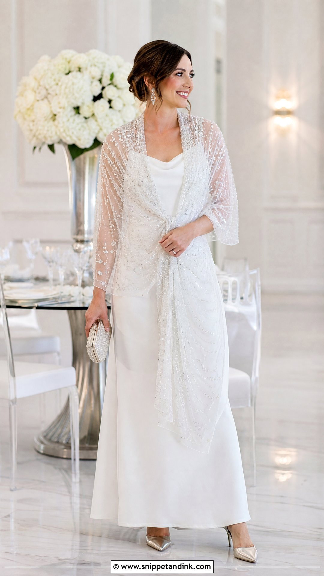 Beaded Tulle Wrap With Simple Winter Wedding Dress - Snippet and Ink - 25 Winter Wedding Dress Coverups Ideas