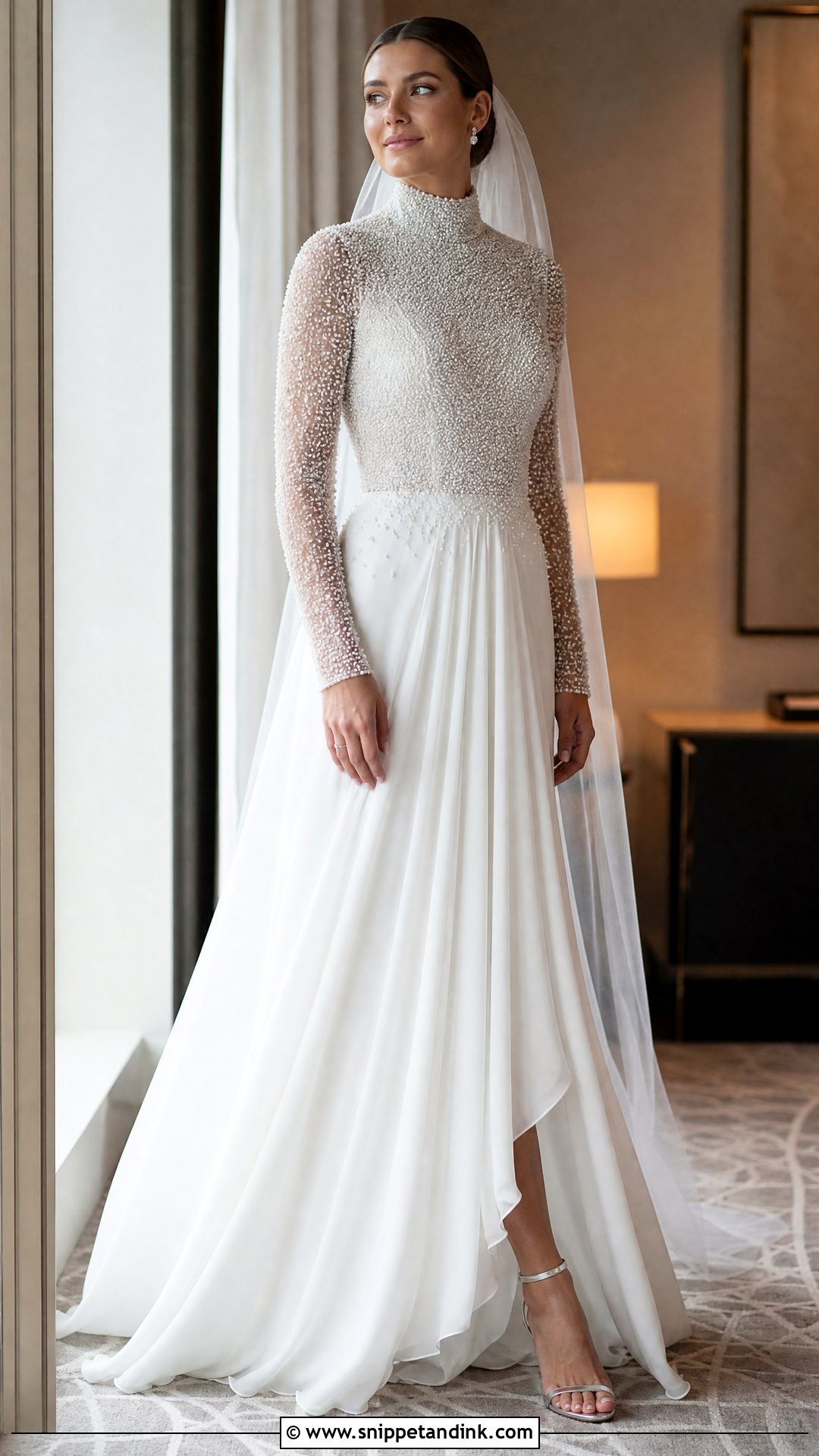 Beaded Turtleneck Wedding Dress - Snippet and Ink - 20 Turtleneck Wedding Dresses