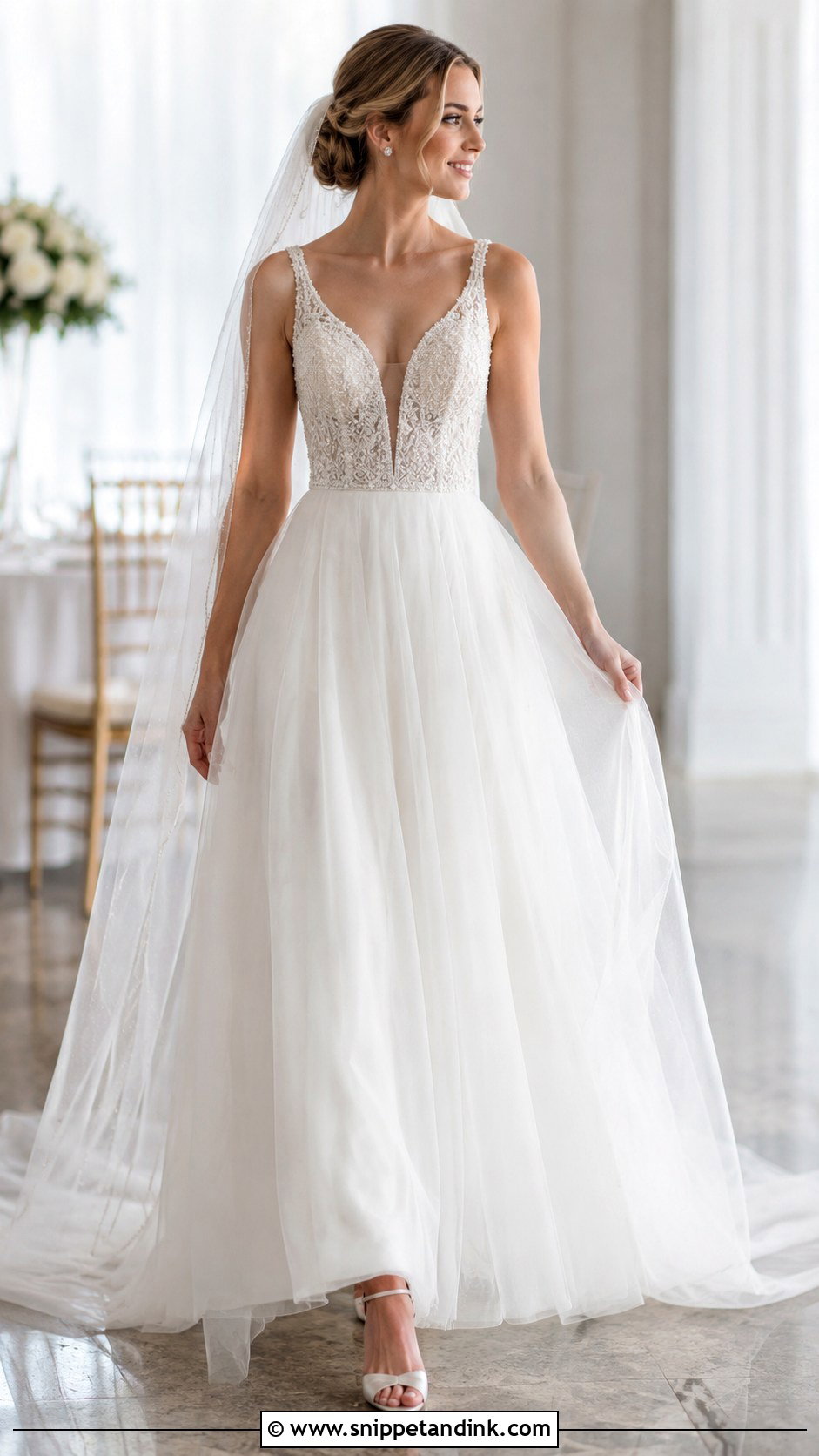 Beaded V Cut Wedding Dress - Snippet and Ink - 20 V Cut Wedding Dress Ideas