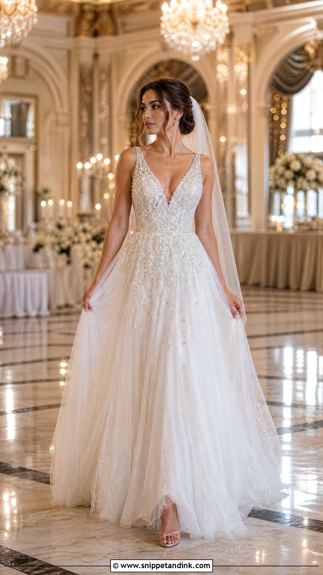 Beaded V Neck Bridal Gown - Snippet and Ink - 20 V Neck Bridal Gown Ideas
