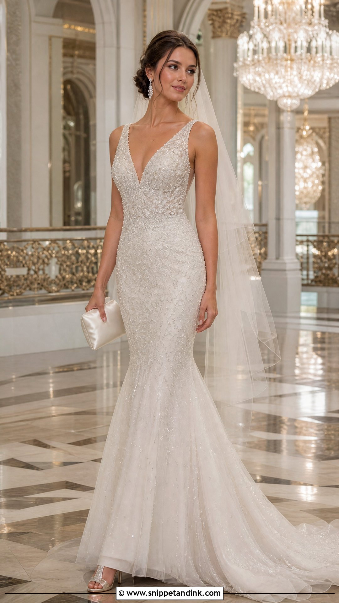 Beaded V Neck Mermaid Wedding Dress - Snippet and Ink - 20 V Neck Mermaid Wedding Dress Ideas
