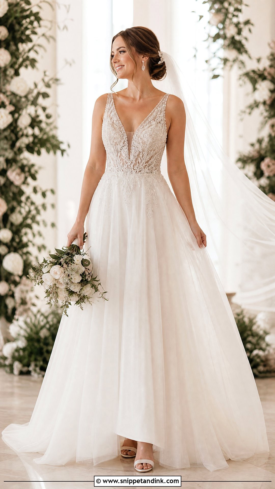 Beaded V Neck Wedding Dress - Snippet and Ink - 25 Beaded Wedding Gowns
