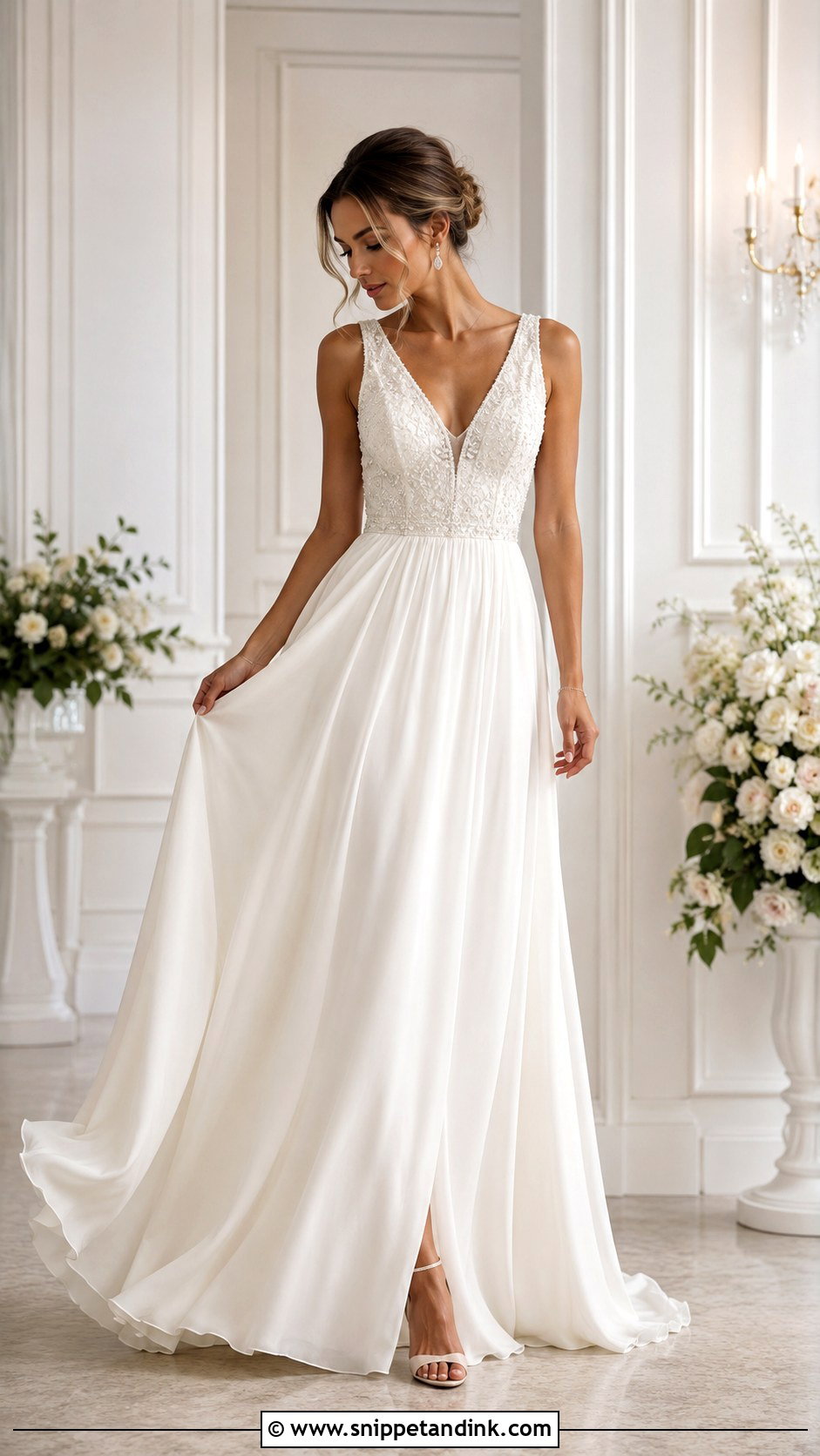 Beaded V Neck Wedding Dress - Snippet and Ink - 25 Beaded Wedding Dresses