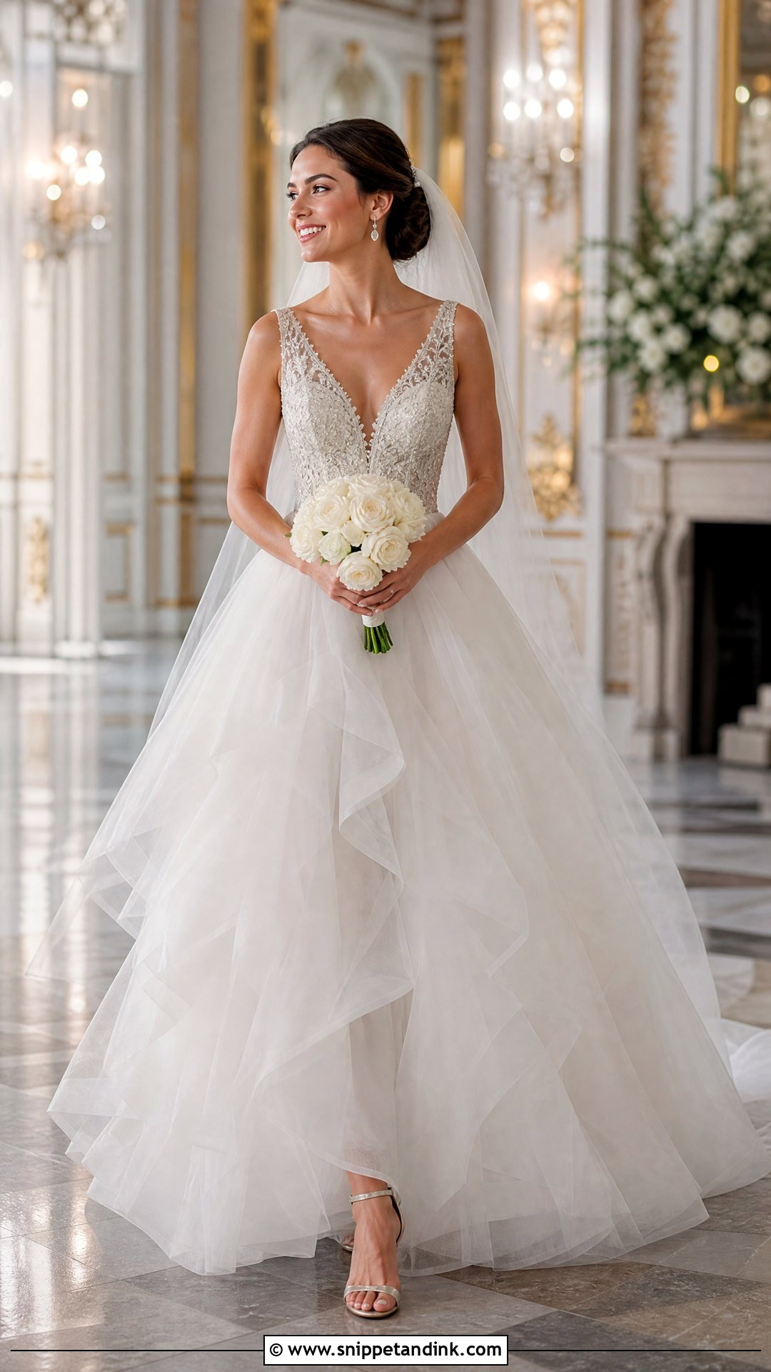 Beaded V Neck Wedding Dress With Tulle Skirt - Snippet and Ink - 20 V Neckline Wedding Dress Ideas