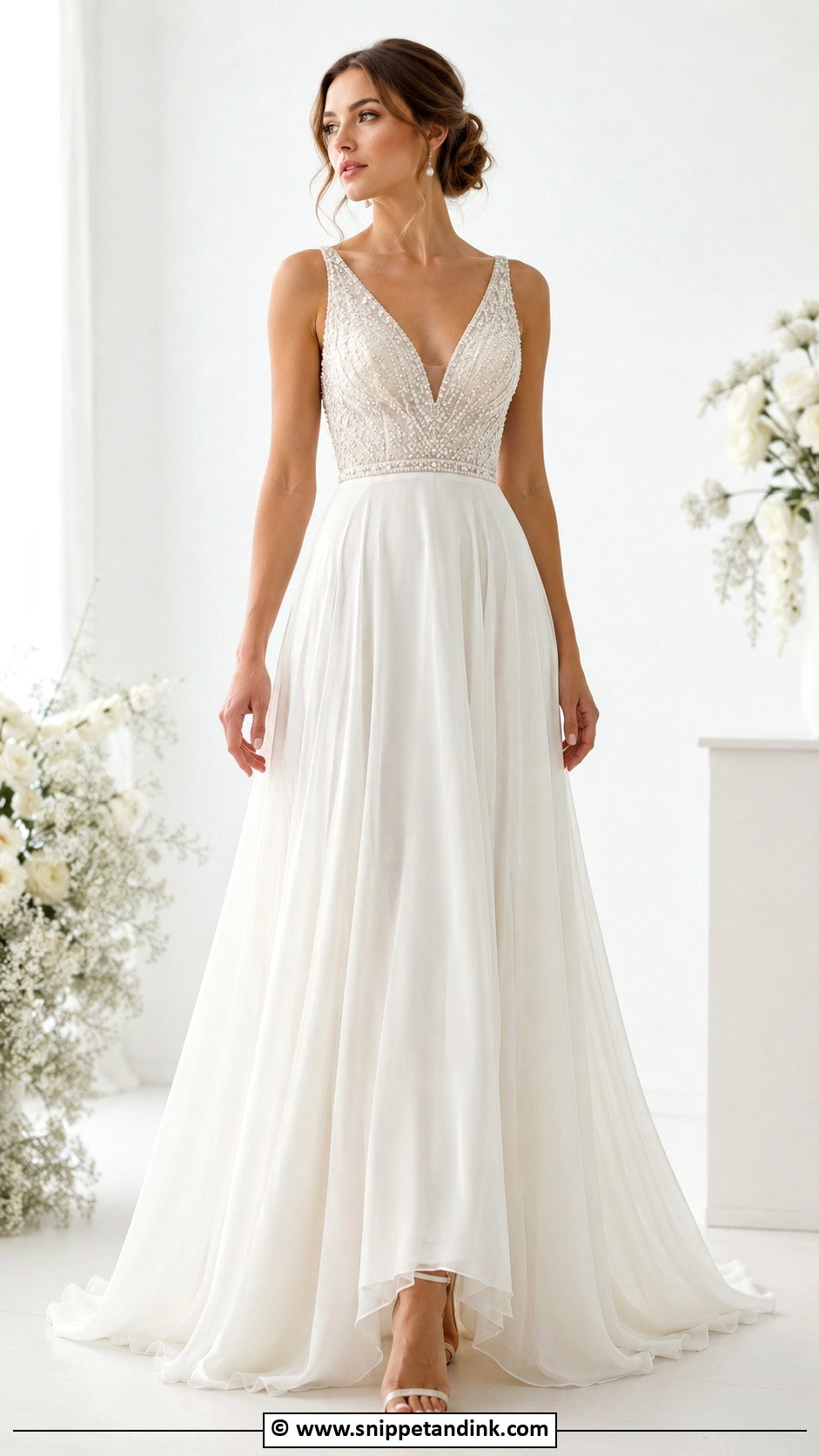 Beaded V Neck Wedding Dress - Snippet and Ink - 30 Beaded Wedding Dress Ideas