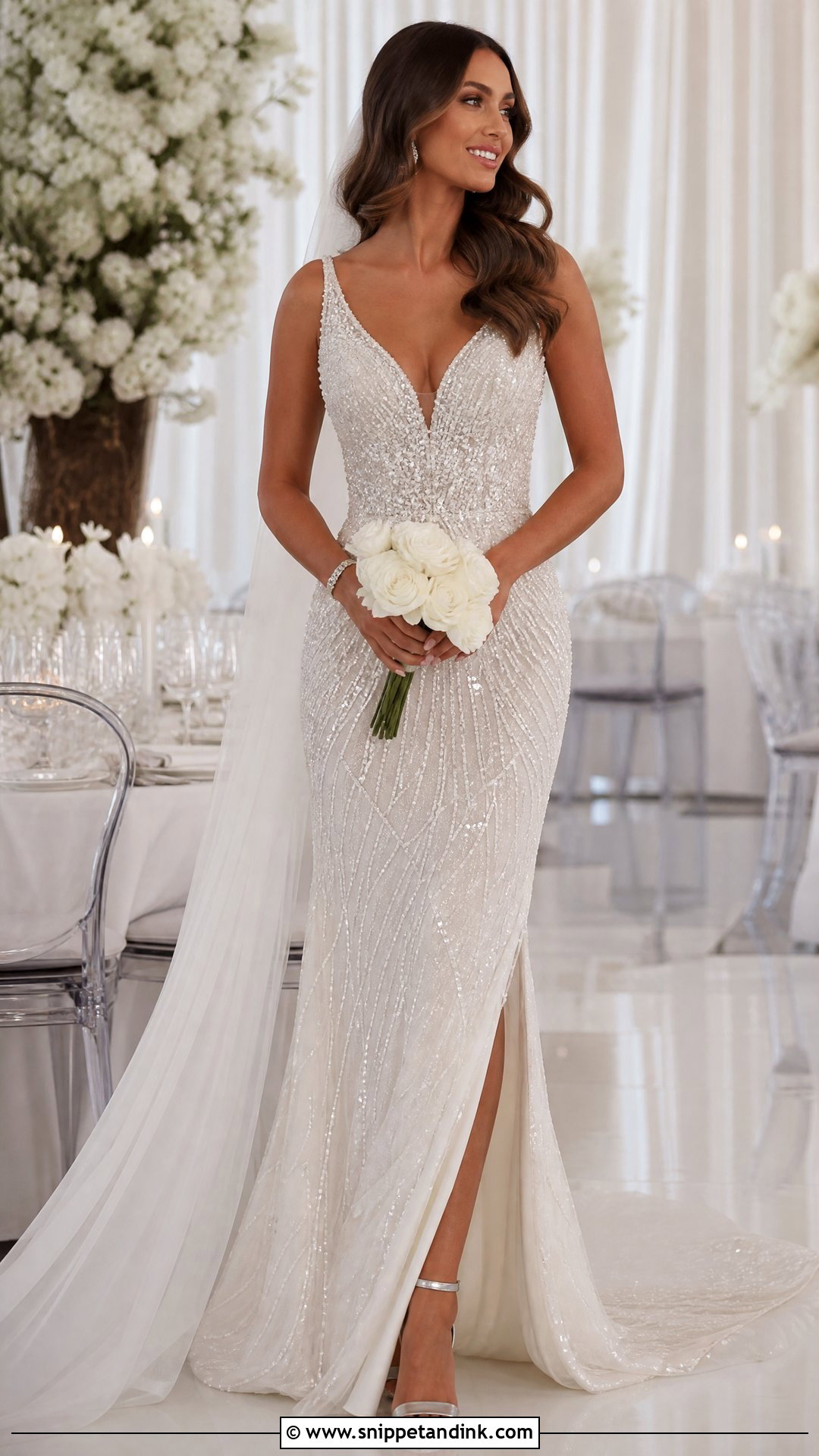 Beaded V Neck Wedding Gown - Snippet and Ink - 20 V Neck Wedding Gown Ideas