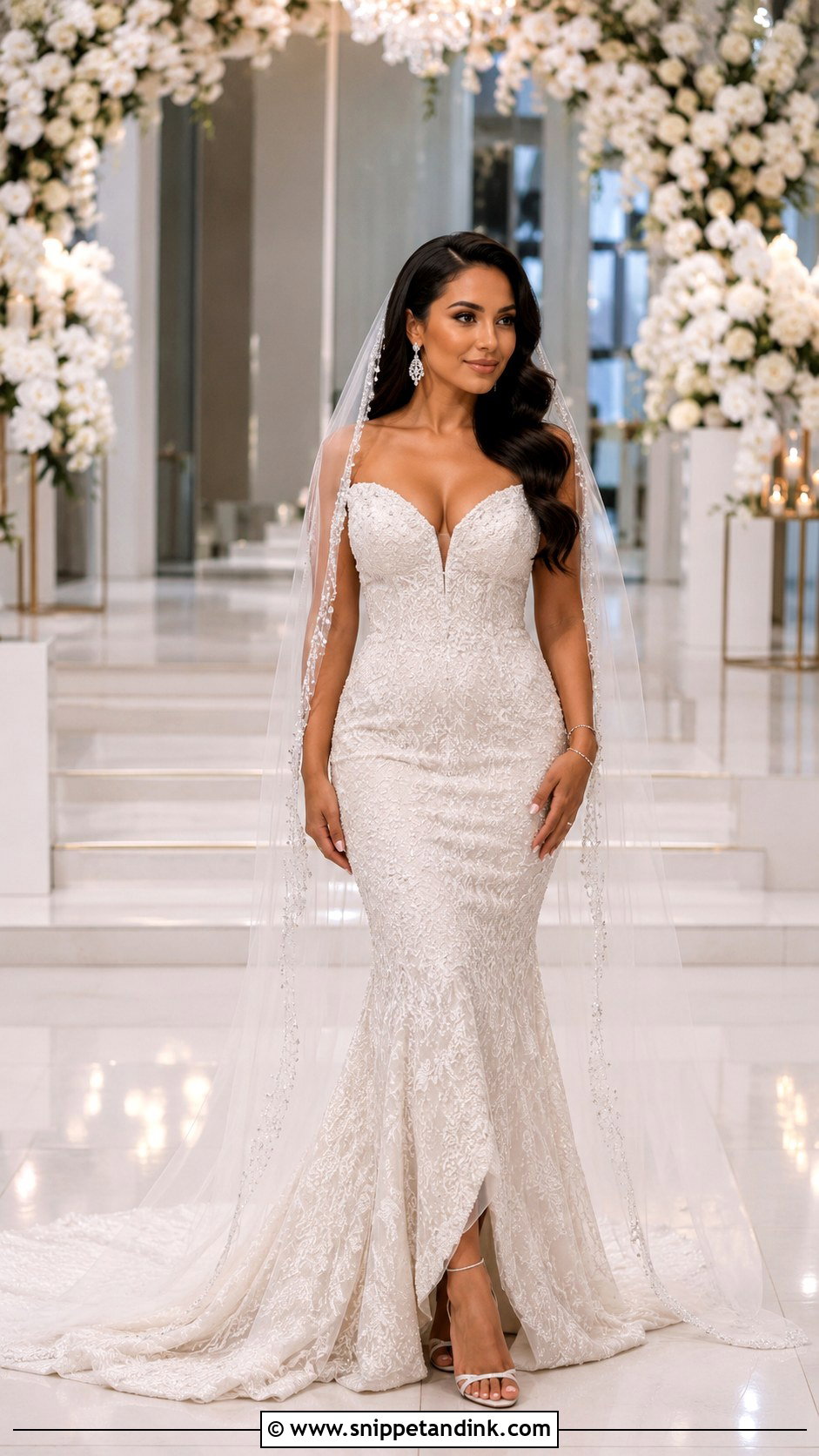 Beaded Veil With Mermaid Dress - Snippet and Ink - 25 Beaded Veil Ideas