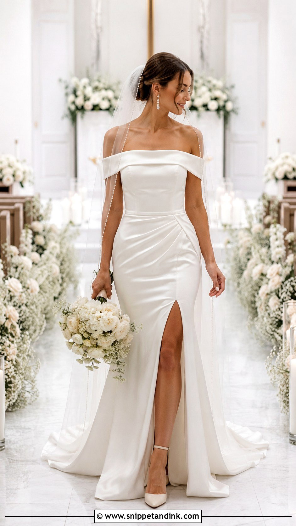 Beaded Veil With Off Shoulder Dress - Snippet and Ink - 25 Beaded Veil Ideas