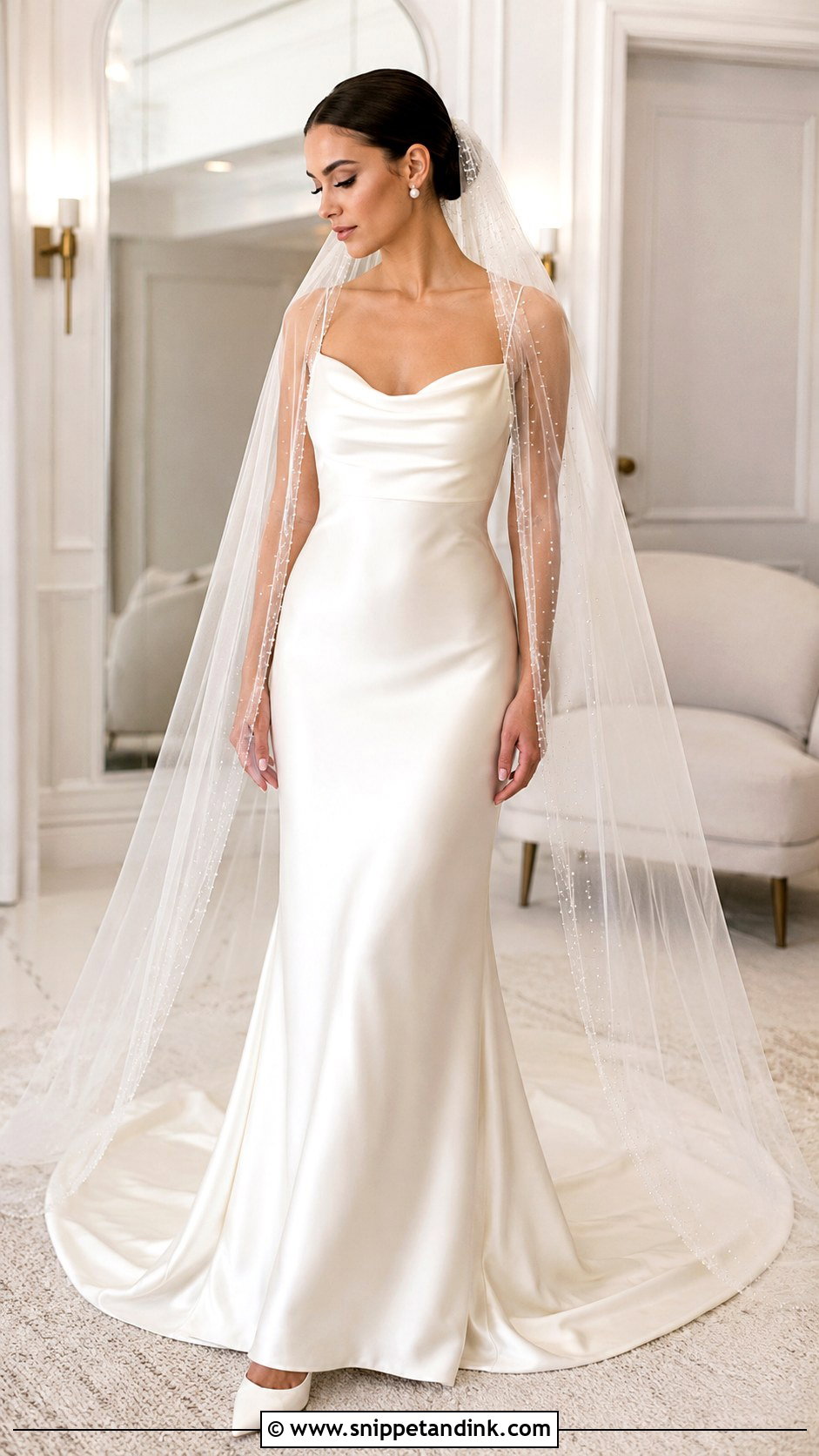 Beaded Veil With Satin Gown - Snippet and Ink - 25 Beaded Veil Ideas