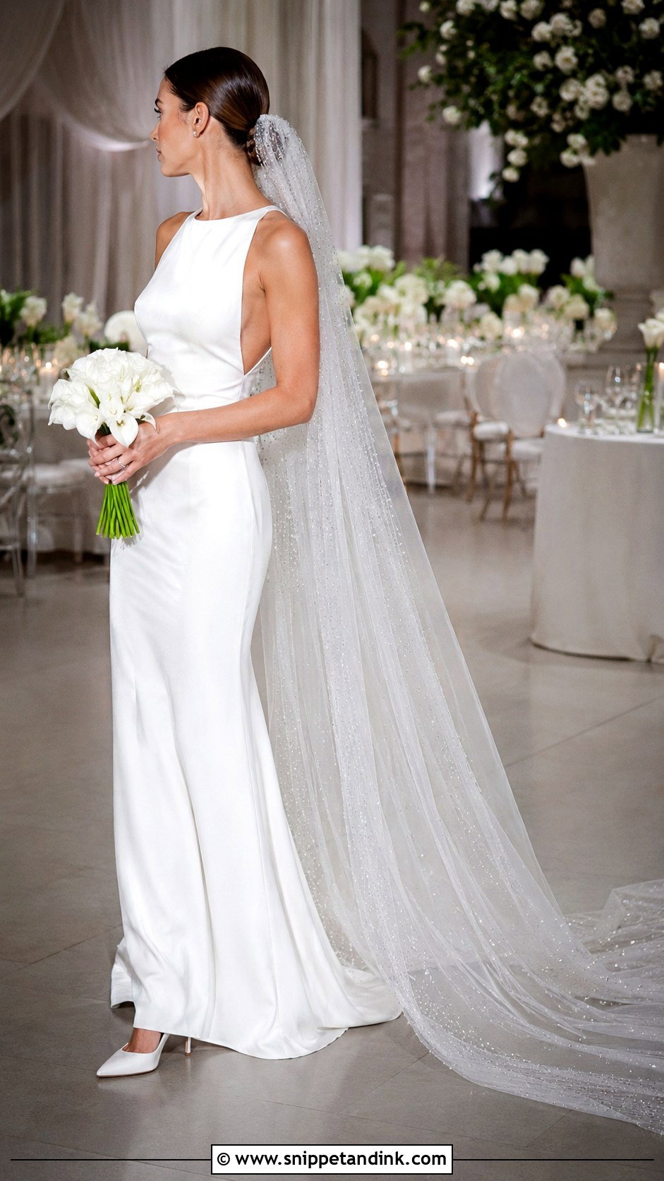 Beaded Veil With Simple Satin Dress - Snippet and Ink - 20 Long Veils
