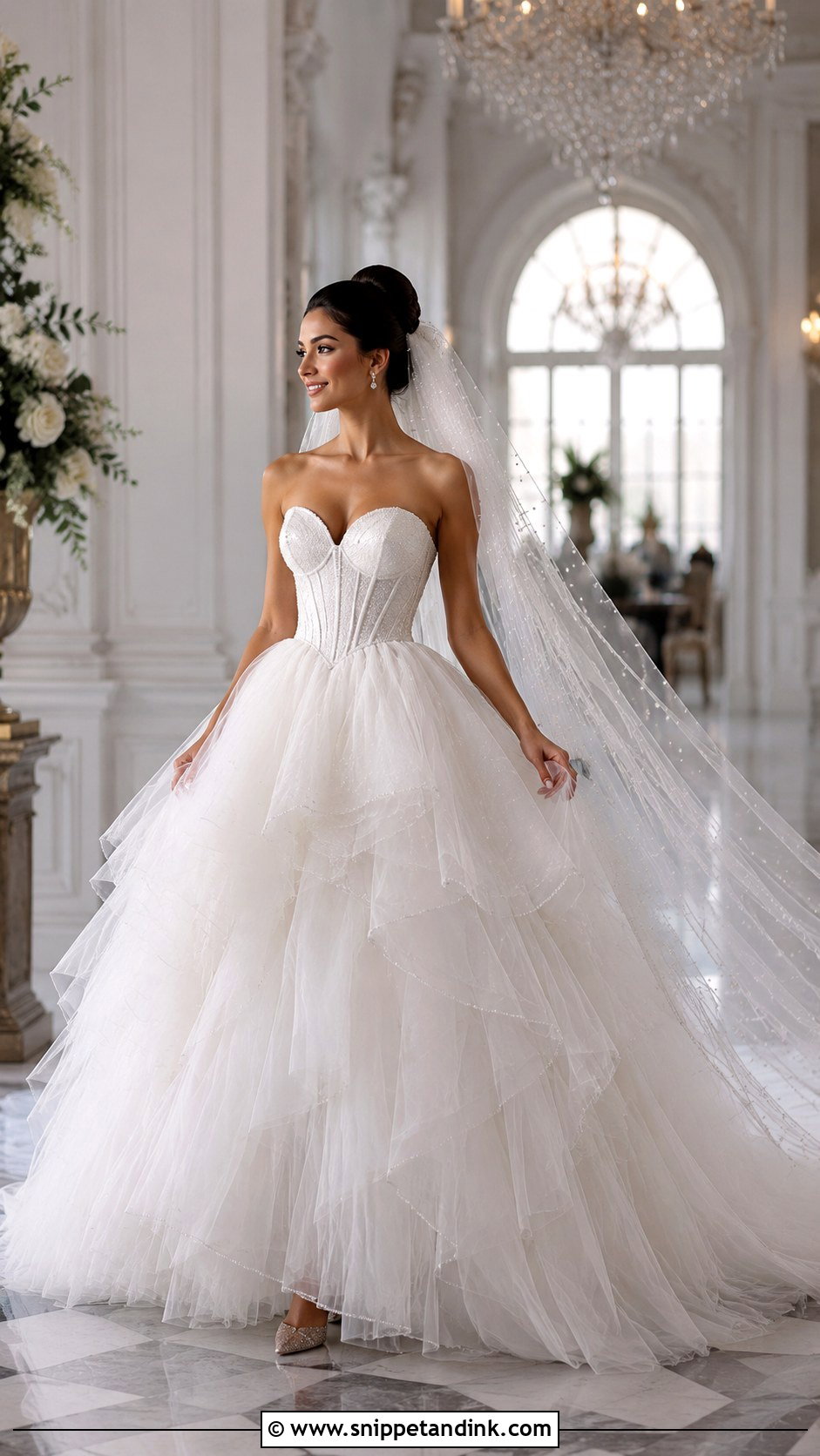 Beaded Veil With Tulle Ball Gown - Snippet and Ink - 25 Beaded Veil Ideas
