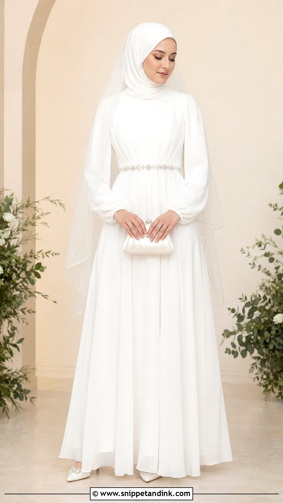 Beaded Waist Hijab Wedding Dress - Snippet and Ink - 20 Muslim Wedding Dress Hijab Bride Simple Ideas