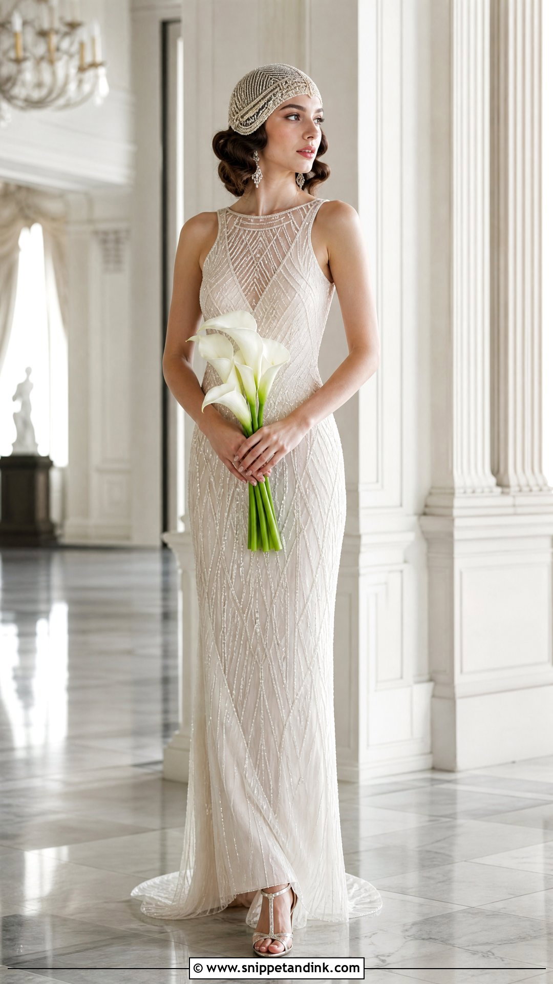 Beaded Wedding Cap With Art Deco Dress - Snippet and Ink - 20 Wedding Caps Ideas