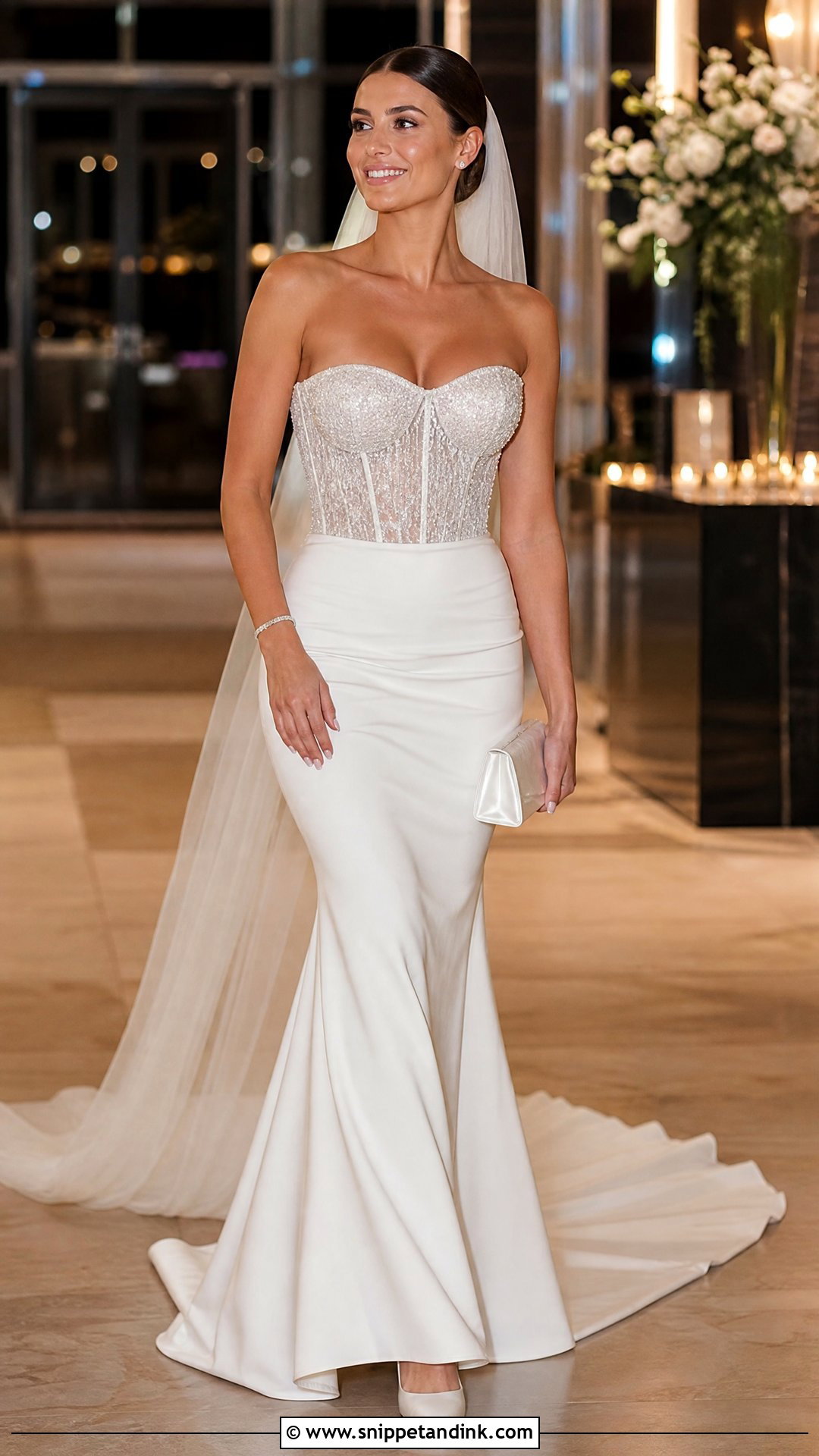 Beaded Wedding Corset Top With Crepe Skirt - Snippet and Ink - 20 Wedding Corset Top Ideas