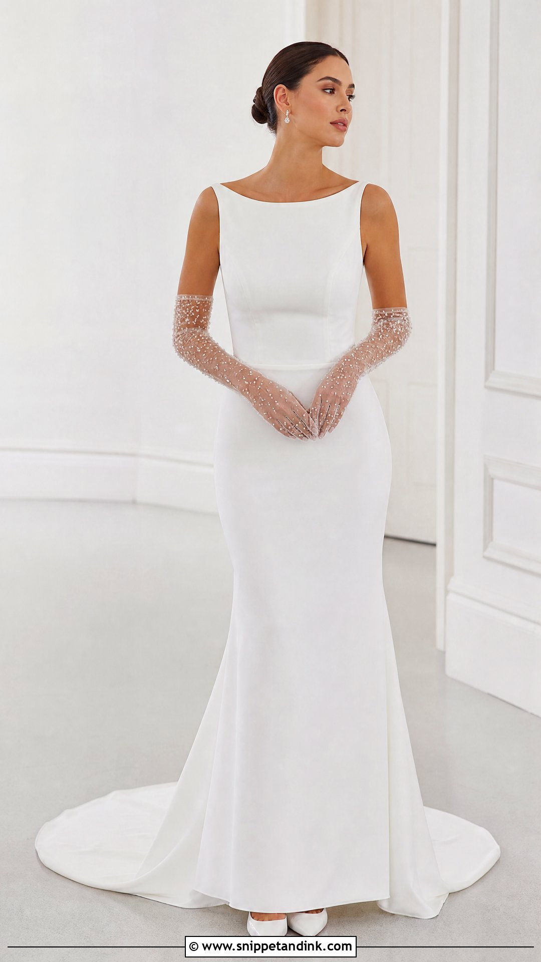 Beaded Wedding Dress Gloves With Plain Crepe Gown - Snippet and Ink - 25 Wedding Dress Gloves Ideas