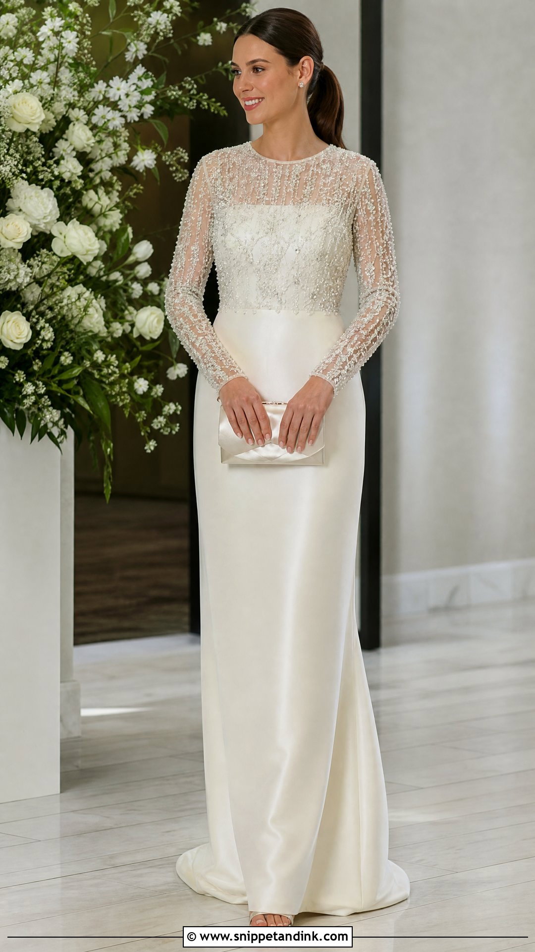 Beaded Wedding Dress Topper With Column Gown - Snippet and Ink - 20 Wedding Dress Topper Long Sleeve Ideas