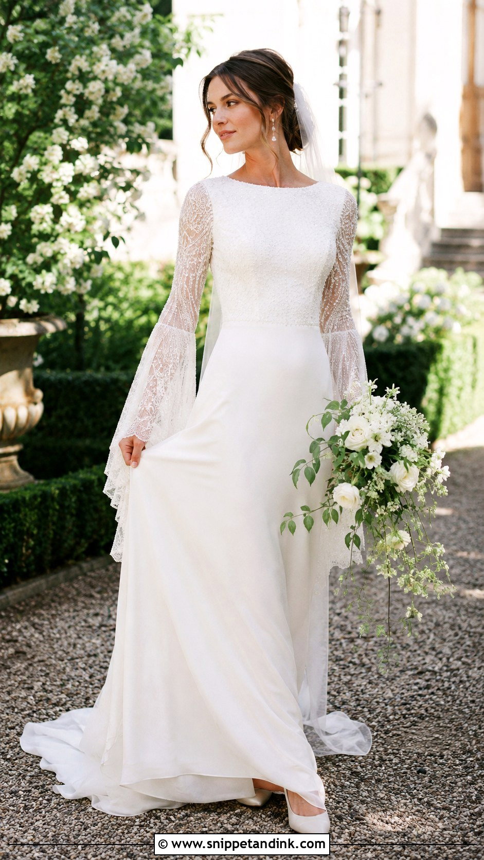 Beaded Wedding Dress With Bell Sleeves - Snippet and Ink - 20 Long Sleeve Beaded Wedding Dress Ideas