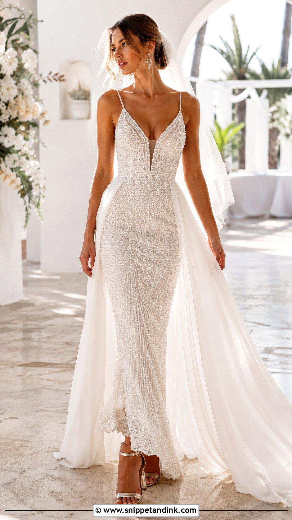 Beaded Wedding Dress With Detachable Chiffon Skirt - Snippet and Ink - 20 Wedding Dresses with Detachable Skirt