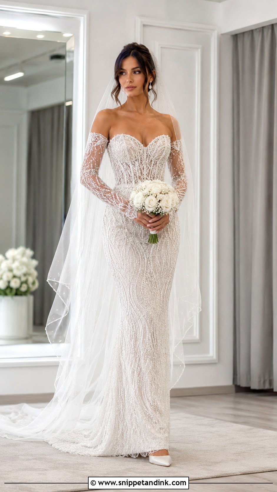 Beaded Wedding Dress With Detachable Long Sleeves - Snippet and Ink - 20 Long Sleeve Beaded Wedding Dress Ideas
