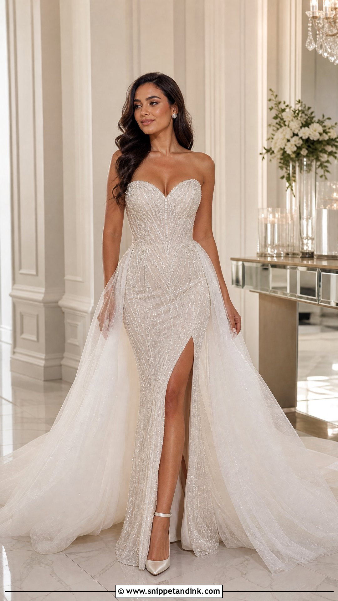 Beaded Wedding Dress With Detachable Train - Snippet and Ink - 25 Detachable Train Wedding Dress Ideas