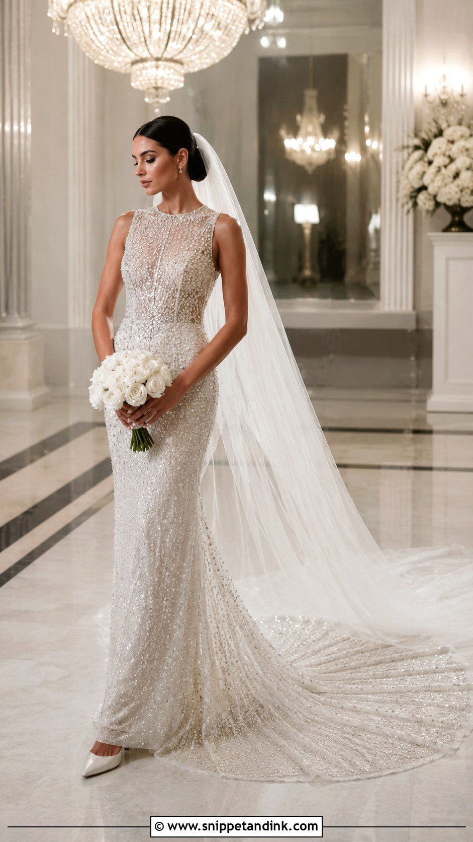 Beaded Wedding Dress With Long Train - Snippet and Ink - 20 Long Tail Wedding Dress Ideas