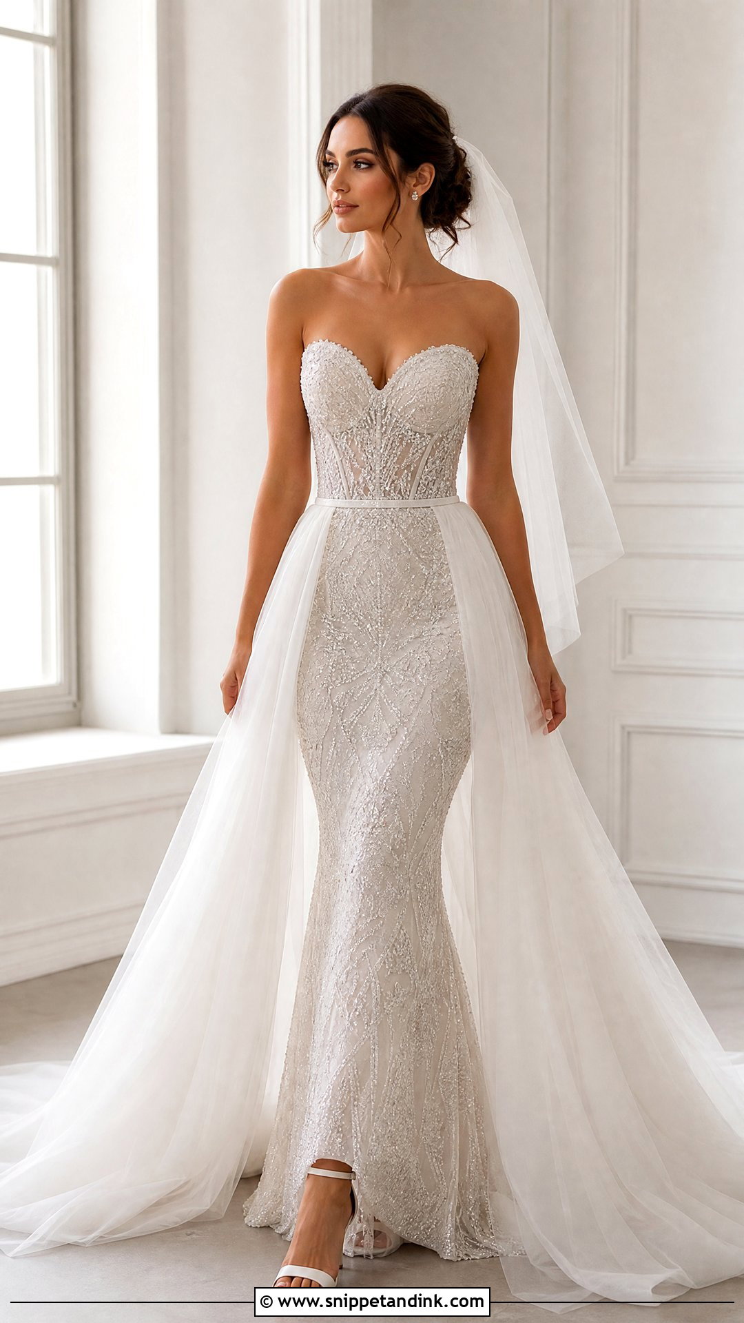 Beaded Wedding Dress With Plain Tulle Overskirt - Snippet and Ink - 20 Removable Skirt Wedding Dress Ideas