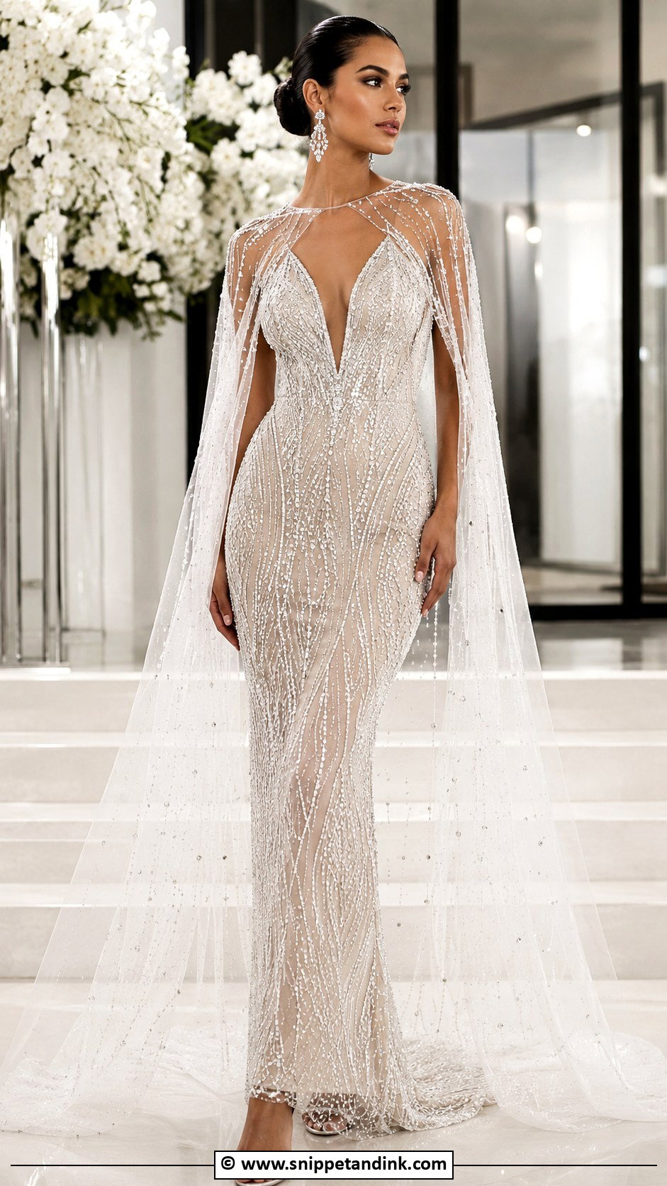 Beaded Wedding Dress With Sheer Cape - Snippet and Ink - 30 Extravagant Wedding Dresses