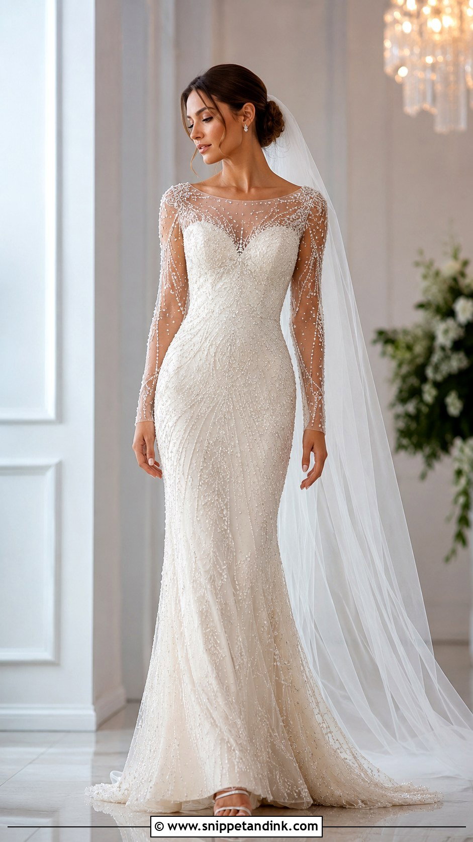 Beaded Wedding Dress With Sheer Sleeves - Snippet and Ink - 20 Form Fitting Wedding Dress with Sleeves