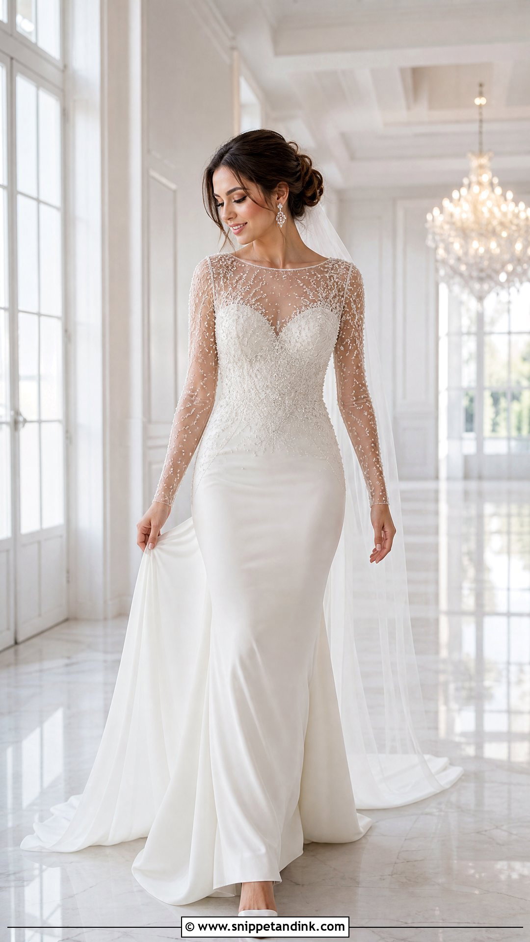 Beaded Wedding Dress with Mesh Sleeves - Snippet and Ink - 20 Wedding Dress with Mesh Sleeves