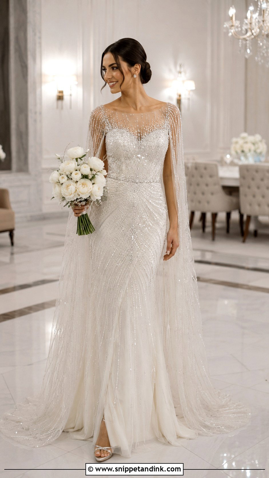 Beaded Wedding Gown With Sparkle Cape - Snippet and Ink - 20 Wedding Gown with Cape Ideas